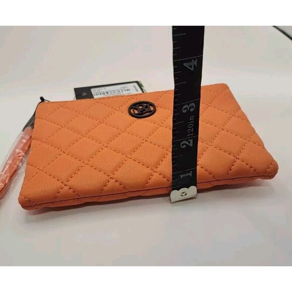 Studio Badgley Mischka Diamond Quilting Clutch Wristlet Coral Vegan Leather - Picture 7 of 7